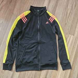 adidas Black Jacket with Yellow Sleeves and Pink Accents